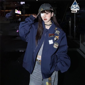 宇航员卡通小熊字母印花棒球服男女春秋学生情侣休闲夹克JKFA18图片