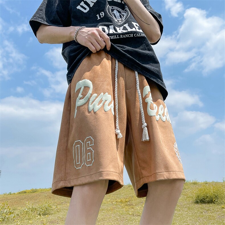 品质夏麂皮绒字母发泡短裤休闲五分裤JDK233-P40控58图片