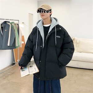 港风ins撞色拼接拼料厚款保暖连帽情侣棉服 A071-Y280-P120图片