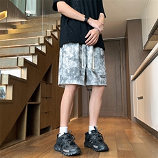2025新款夏季灯芯绒扎染直筒宽松大码短裤休闲裤A017K740P35，男装休闲裤，电商A017