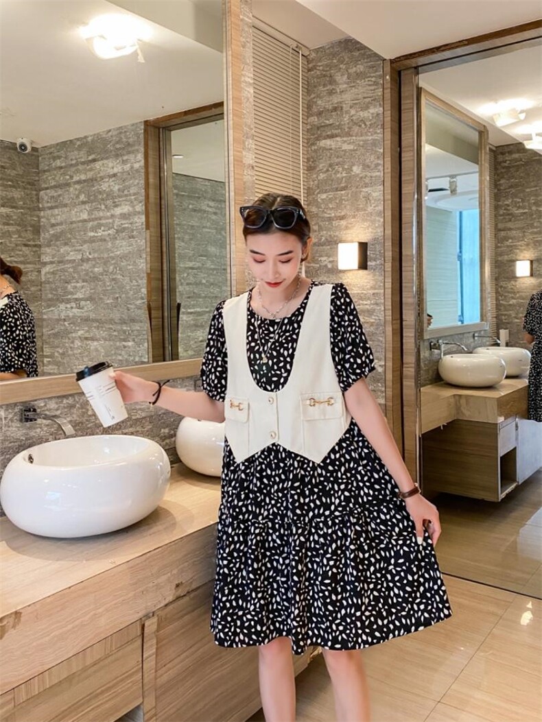 夏季新款碎花假两件连衣裙，女装连衣裙，藻姿 ZAOZI