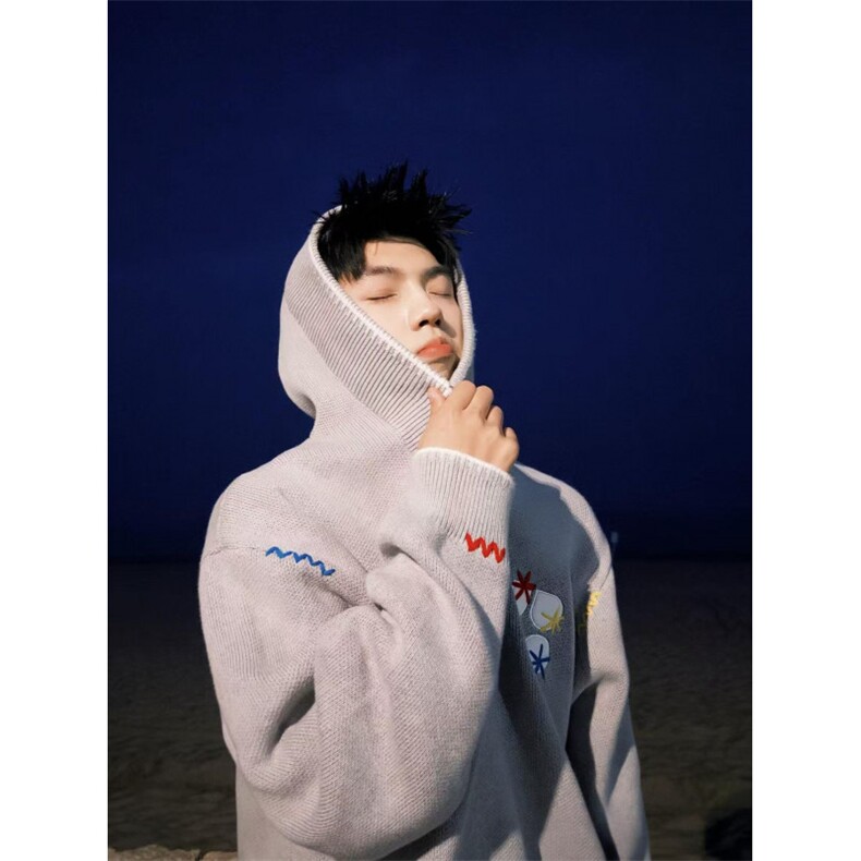 网图刺绣连帽针织衫男高级感卫衣美式复古情侣外套MY030-特P75,男装针织衫/毛衣,星座1007（原301D）