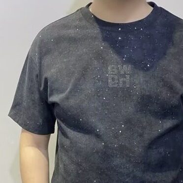 2025夏季新款圆领满天星字母修身轻奢时尚简约短袖男痞帅百搭上衣图片
