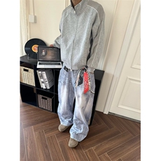 网图~网红数码印花宽松弯刀裤休闲牛仔裤CK737/特P58，男装牛仔裤，电商B350