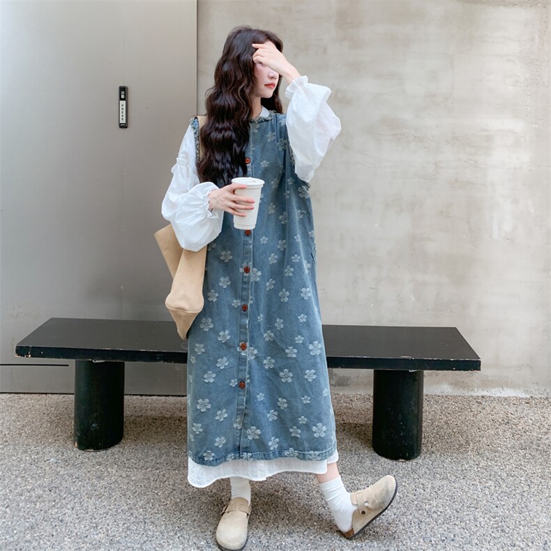 甜美温柔风连衣裙套装女设计感衬衣2025秋季新款印花背心裙两件套,女装连衣裙,2C275