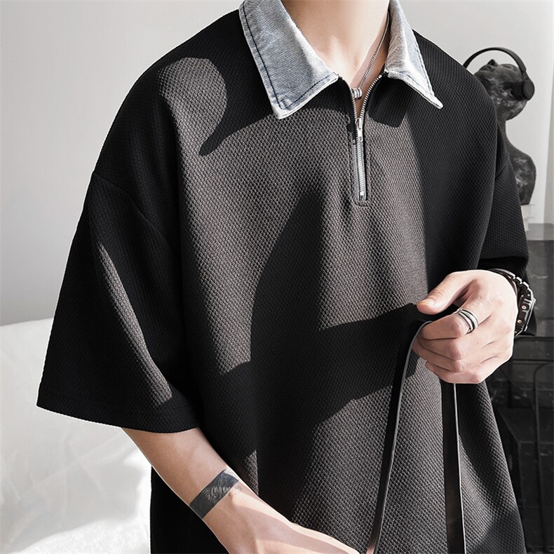 夏款男休闲卫衣牛仔领拼接POLO衫短袖T恤外套 A071-T15-P45图片