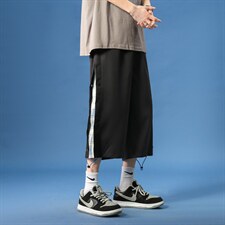 K6030/P30夏款格子撞色排扣七分裤男女短裤休闲裤中性风大码控45，男装休闲裤，电商A141