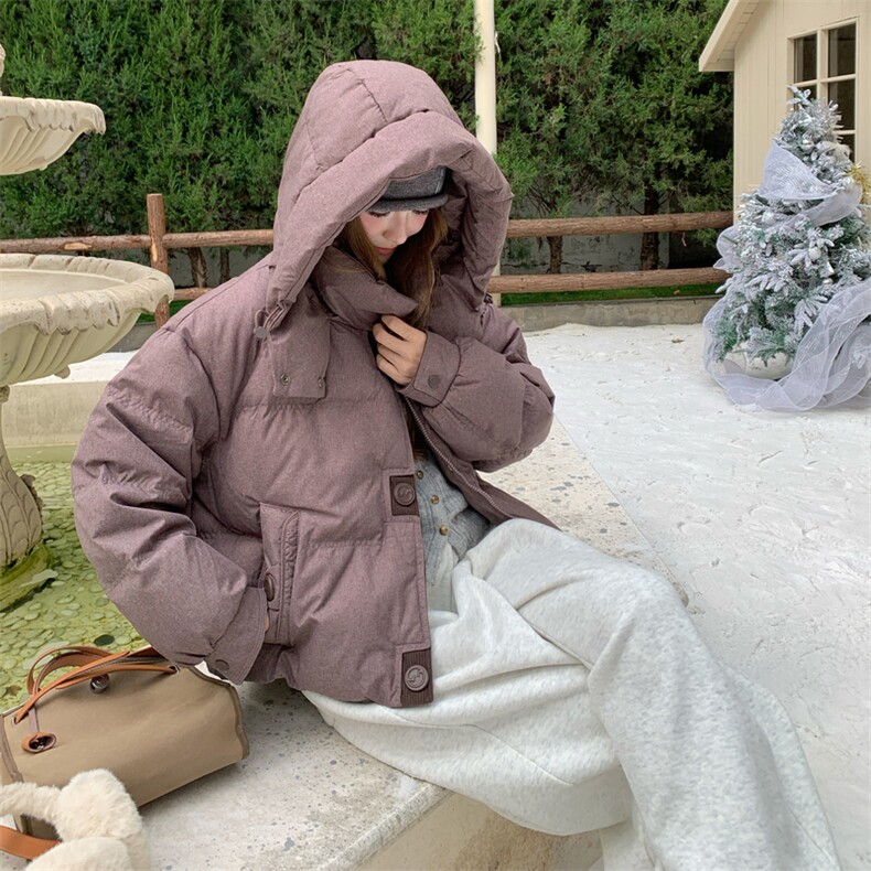 小个子连帽短款羽绒服女冬季新款重工90白鸭绒洋气保暖外套面包服,女装羽绒服,韩然一族