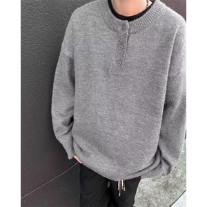 亨利领针织衫毛线衣青少年大码潮牌胖子宽松外套春秋装简约M6043图片