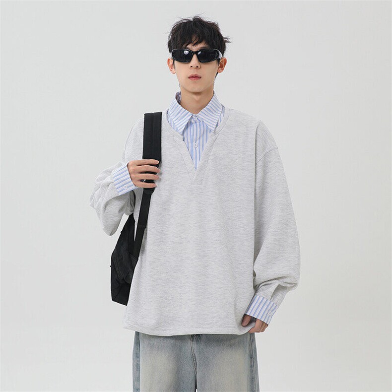 2025美式复古假两件拼接翻领春季潮牌宽松情侣休闲卫衣，男装卫衣，星座1206（原A206）