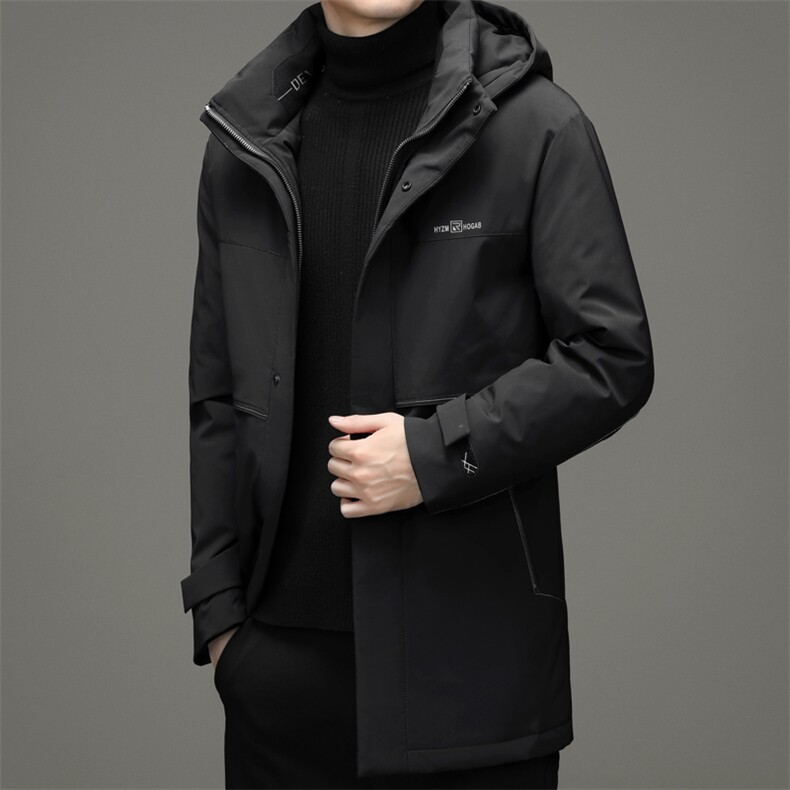 冬季新款中年男休闲上衣厚款保暖连帽外套男装中长款鹅绒羽绒服,男装羽绒服,电商B212（原钱塘6029）
