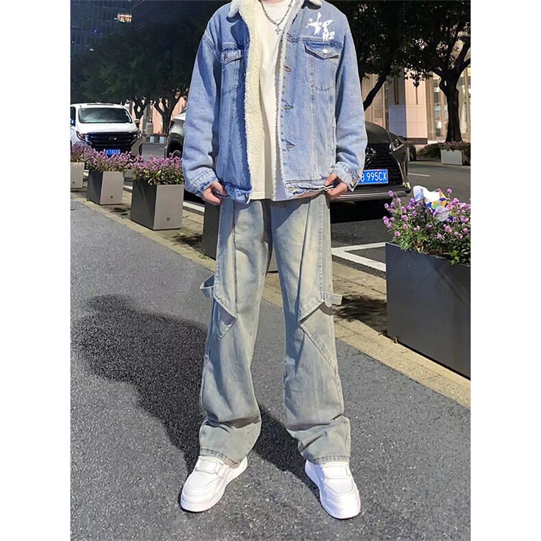 自家图，黄泥牛仔裤男微喇叭设计感绑带水洗做旧裤子-KZA44-P63,男装牛仔裤,星座1007（原301D）