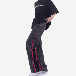 欧美高街拉链牛仔裤男hiphop炸街复古宽松小众vibe风长裤GN71-P72图片