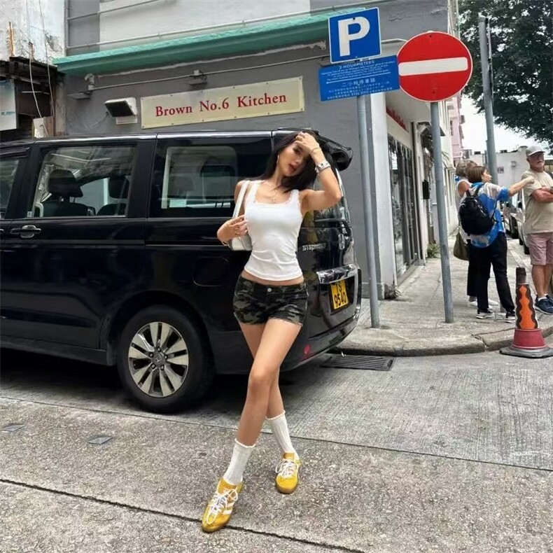 2025美式街头复古千禧风迷彩牛仔超短裤女春夏显瘦辣妹包臀热裤潮,男装牛仔裤,星座506A