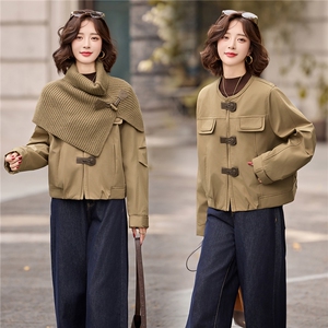 披肩夹棉圆领外套2025年冬装新款气质欧货短款加厚棉服夹克女图片