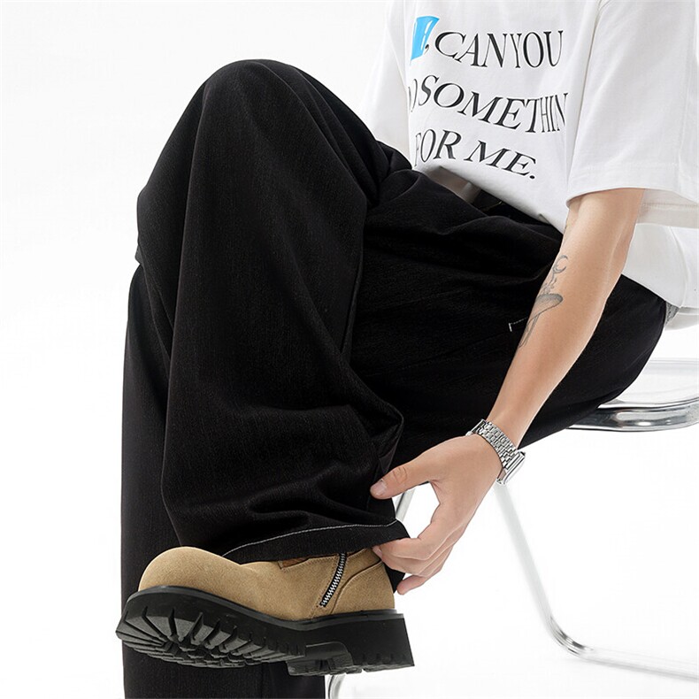 8XL-M冰丝仿牛仔裤男百搭简约阔腿宽松弯道直筒休闲裤男K9150，男装休闲裤，电商D206-1