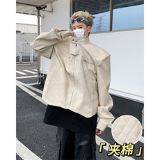 美式复古做旧加棉夹克潮牌设计感痞帅保暖立领Pu皮衣外套，男装夹克，星座410-6（原星座1304-1）