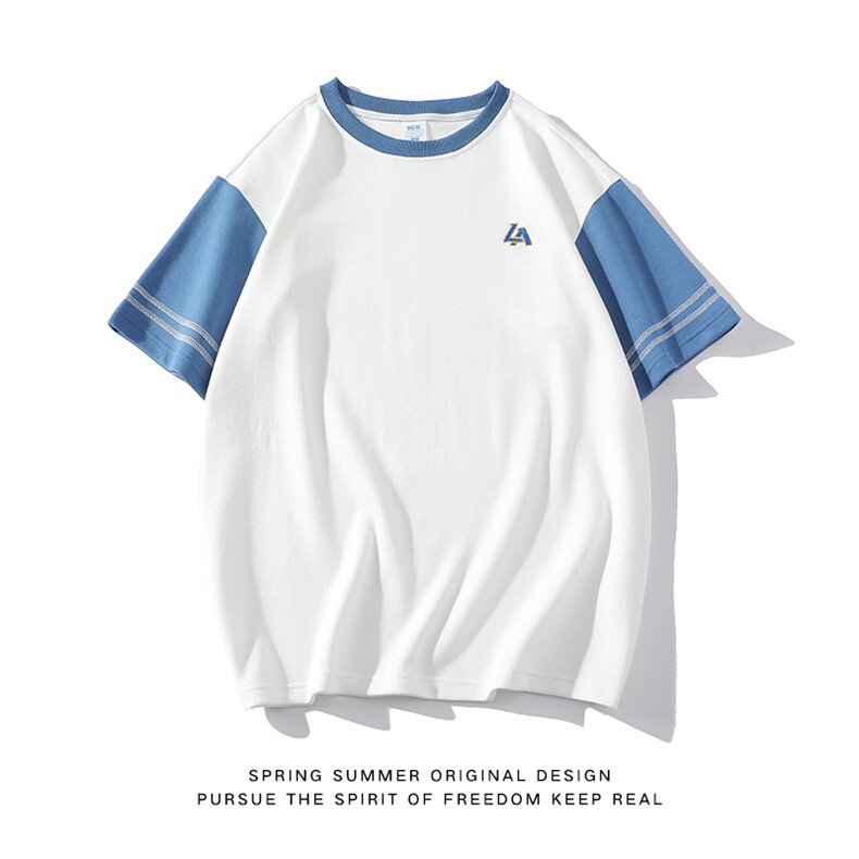 新款英伦夏季时尚拼色袖子ins小众百搭青少年T恤ZDY3415-P49,男装T恤,星座717