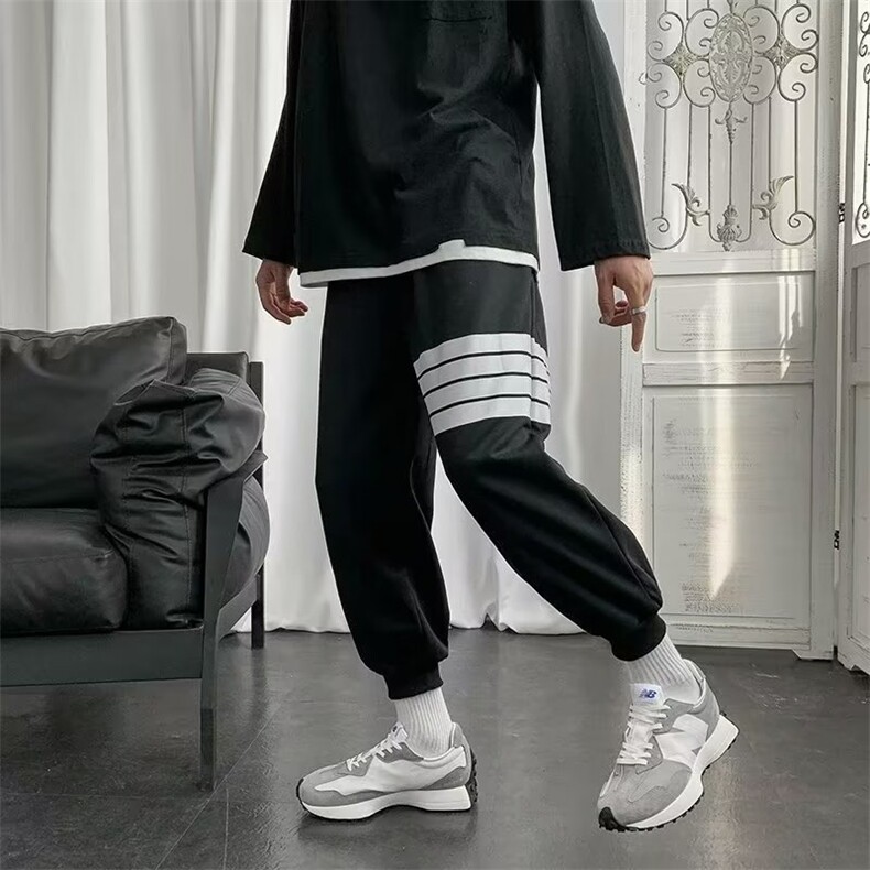 卫裤男夏季韩版潮流条纹拼接束脚休闲裤P20,男装休闲裤,星座1116-2