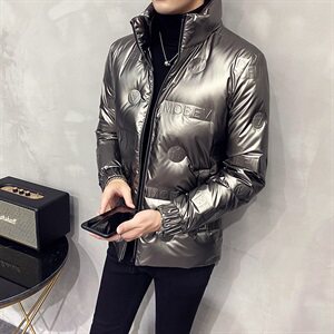 90白鸭绒英伦羽绒服男短款立领亮面大码外套B001-P140 -M-5XL图片