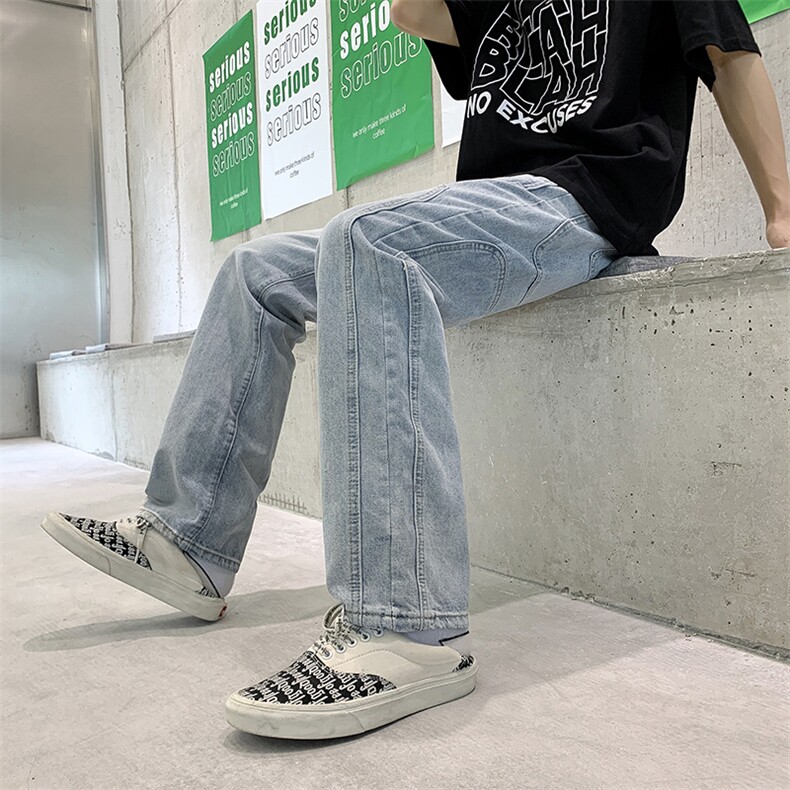 高街牛仔裤男新款美式水洗直筒裤潮牌ins宽松阔腿休闲长裤子,男装牛仔裤,星座410-7