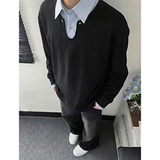 假两件卫衣衬衫领长袖T恤春季男复古美式上衣C61324-TP4589，男装T恤，电商A102