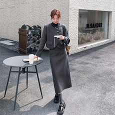 2025冬季女装女士精品套装工作制服时尚套装毛呢两件套，女装套装/套裙，欧黛芙妮