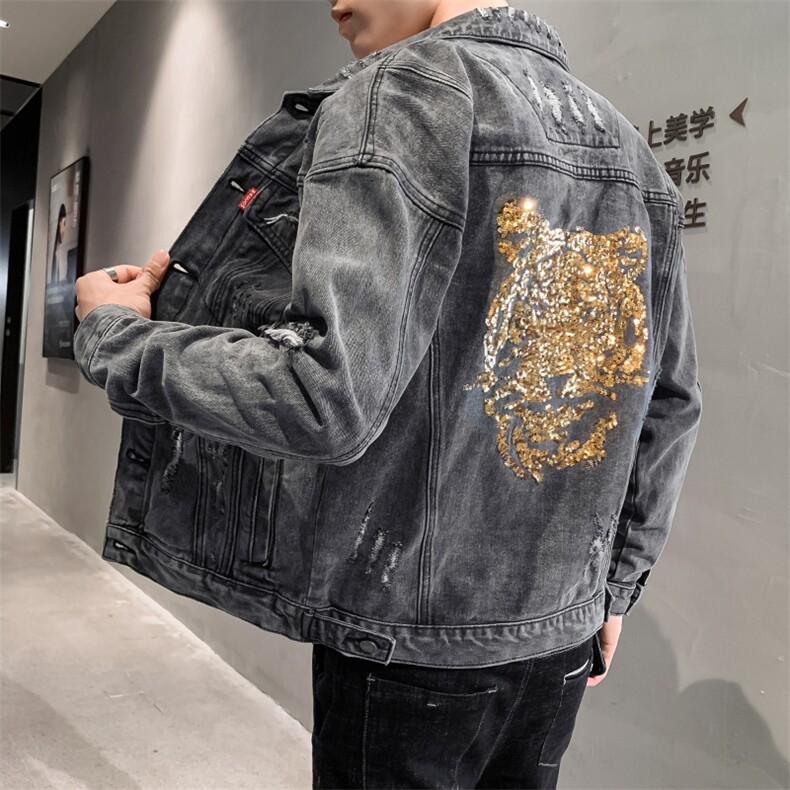 2021春秋款虎头亮片牛仔夹克外套日系牛仔衣男QT6027-3588,男装夹克,电商D218