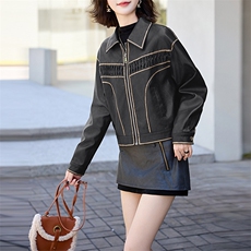 翻领皮衣外套女2024春秋季新款小个子宽松显瘦超好看pu皮夹克上衣，女装皮衣，跑量工厂店