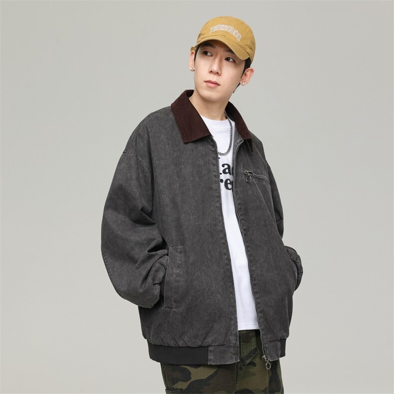 美式翻领水洗工装外套男春秋季休闲潮牌飞行夹克0669P105,男装夹克,电商A400（原B301）