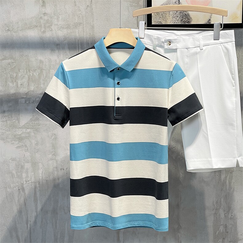 夏季新款高品质男士条纹短袖T恤薄款商务翻领男装polo衫男款,男装Polo衫,星座1508-3
