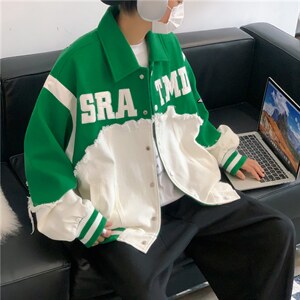 美式复古高街牛仔拼接翻服男秋季宽松工装夹克外套JK0859-P80图片
