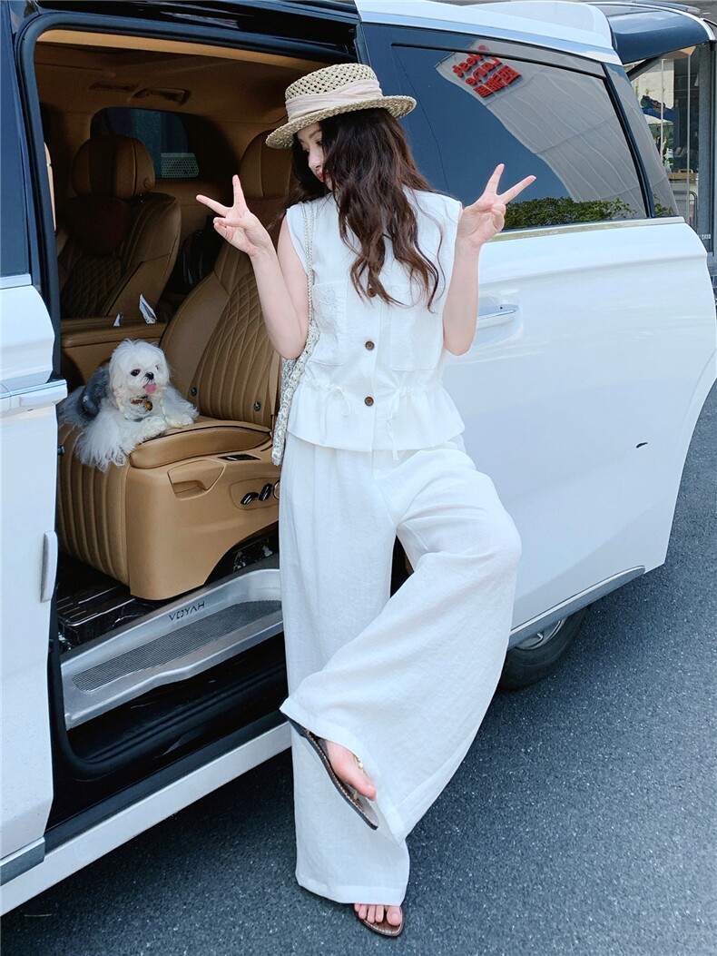 轻熟气质套装裤女2026夏季新款高级感刺绣无袖马甲阔腿裤两件套,女装套装/套裙,流量+