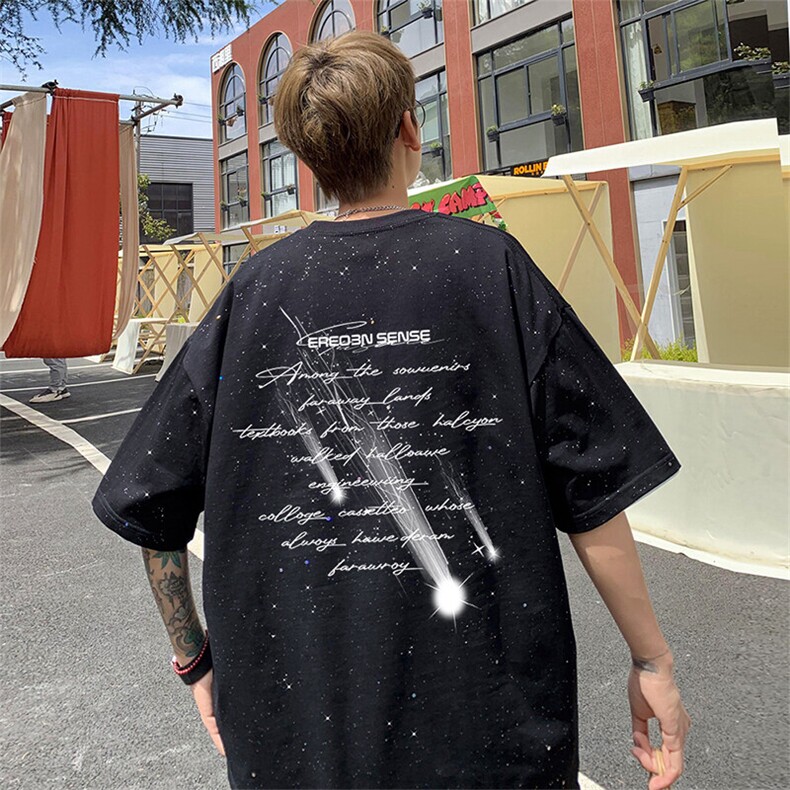 可48小时发货支持抖音得物来样二开美式满天星亮片短袖T恤MTX633,男装T恤,电商A486