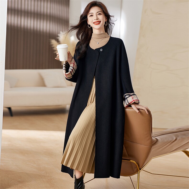 中长款高端轻奢毛呢外套女2025年秋冬季新款双面羊毛长袖大衣潮，女装双面呢大衣，丝露怡语