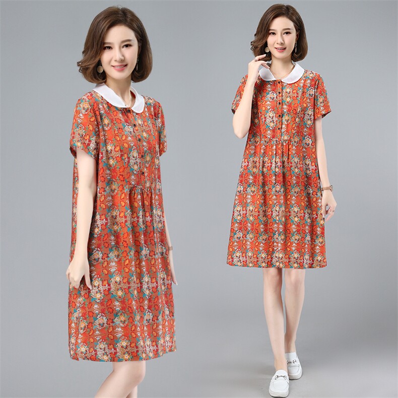 碎花连衣裙女2023新款夏韩版宽松休闲淑女风中长娃娃领a字裙，女装连衣裙，涵誉