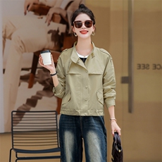 休闲宽松外套女春秋2023新款小个子时尚百搭洋气立领短款夹克上衣，女装风衣，涵亦佰惠