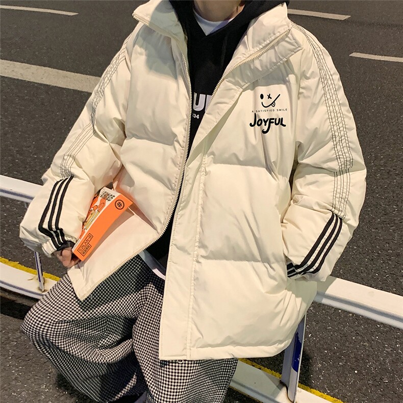 港风冬季新款织带立领笑脸羽绒服男潮宽松印花YR6111P225控268,男装羽绒服,电商A268A
