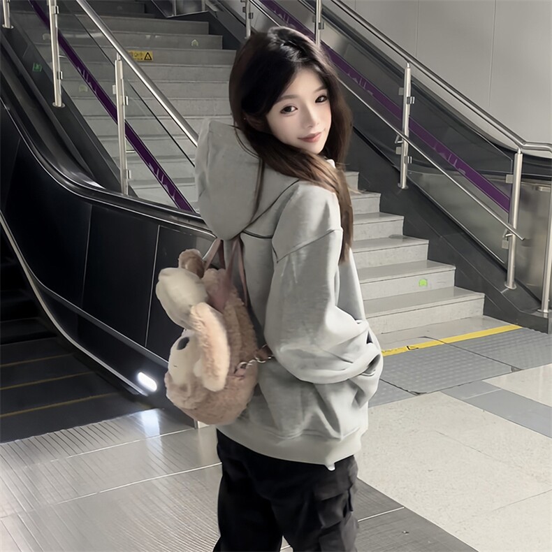 抖音得物高品质秋冬美式高街重磅结构辑明线纹理连帽卫衣外套W111,女装短外套,电商A486-1