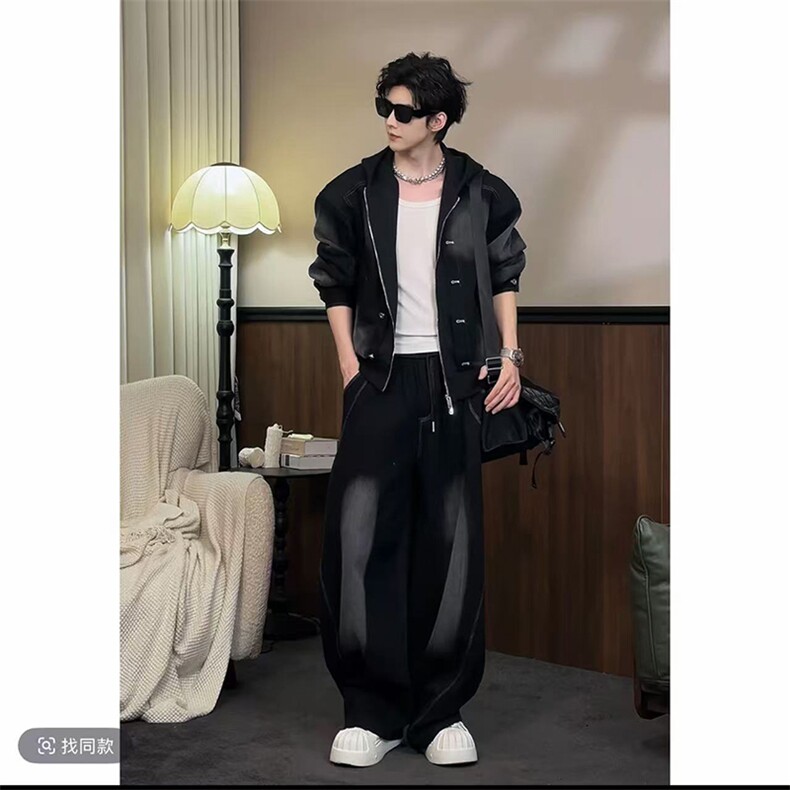 2026春款潮流牛仔拼接连帽夹克套装男W366-P153K366-P92(网图）,男装夹克,电商B267