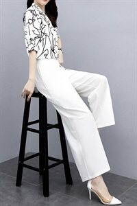 套装女2023年夏装新款女装时尚休闲气质印花上衣阔腿裤套装两件套图片