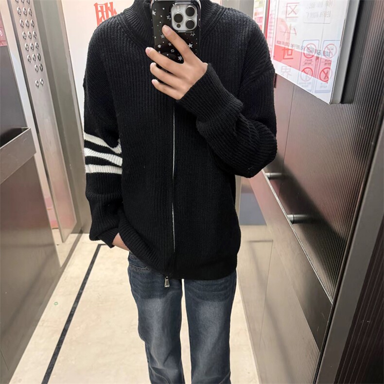 重磅秋冬北极绒开衫毛衣美式复古休闲慵懒风男女立领针织衫外套，男装针织衫/毛衣，电商A486-1
