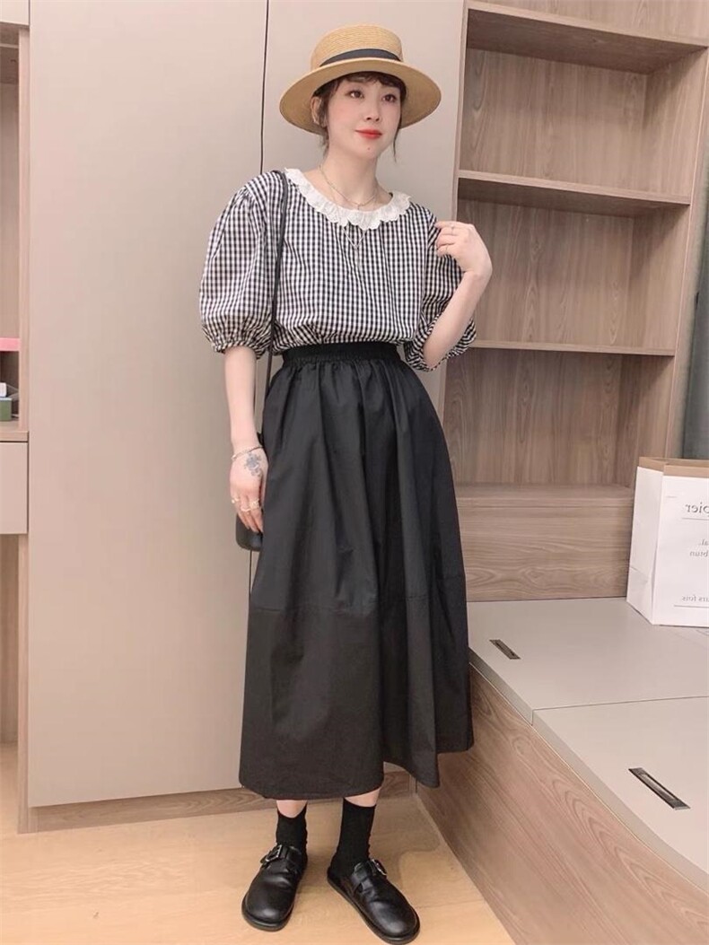 蕾丝格子衬衫，女装衬衫，依多坊