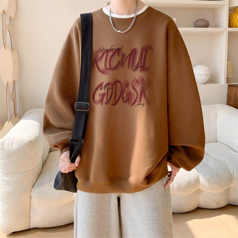 已注册/华棉内景秋冬复古休闲宽松圆领卫衣男WY00496/P35加绒P45图片