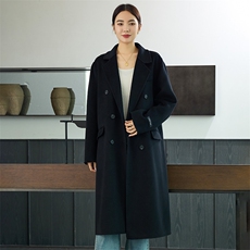 时尚百搭羊毛女士双面呢大衣优雅显瘦长款外套单品，女装双面呢大衣，岳达羊绒