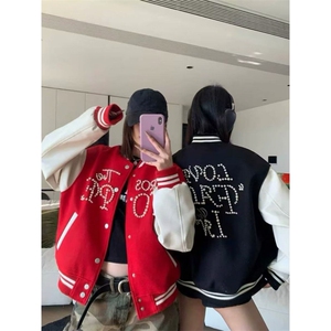 美式子母刺绣棒球服外套男女秋冬潮牌情侣刺绣夹克W6443-P78图片