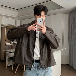 W9496-P70 网图现货 痞帅Pu皮衣潮牌皮夹克机车服高街外套图片