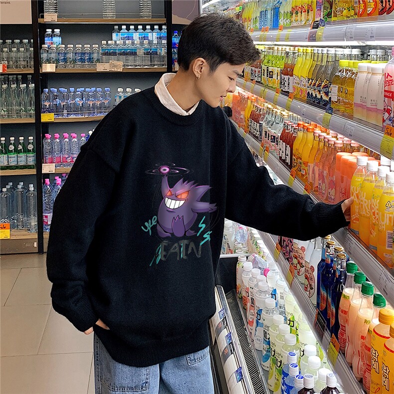 1港风新款宽松休闲中性情侣潮流印花毛衣男外套7633P48加绒P55,男装针织衫/毛衣,星座226-2