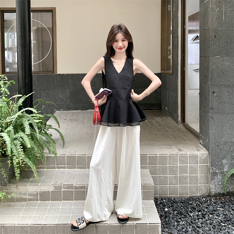 网纱拼接无袖马甲阔腿裤套装女夏2025新款巨好看小众不撞款轻熟风,女装套装/套裙,浙宝276（原081）