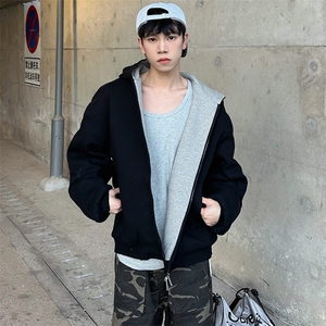 抖音得物高品质二开 26春装美式重磅宽松结构双面连帽卫衣外套W68图片